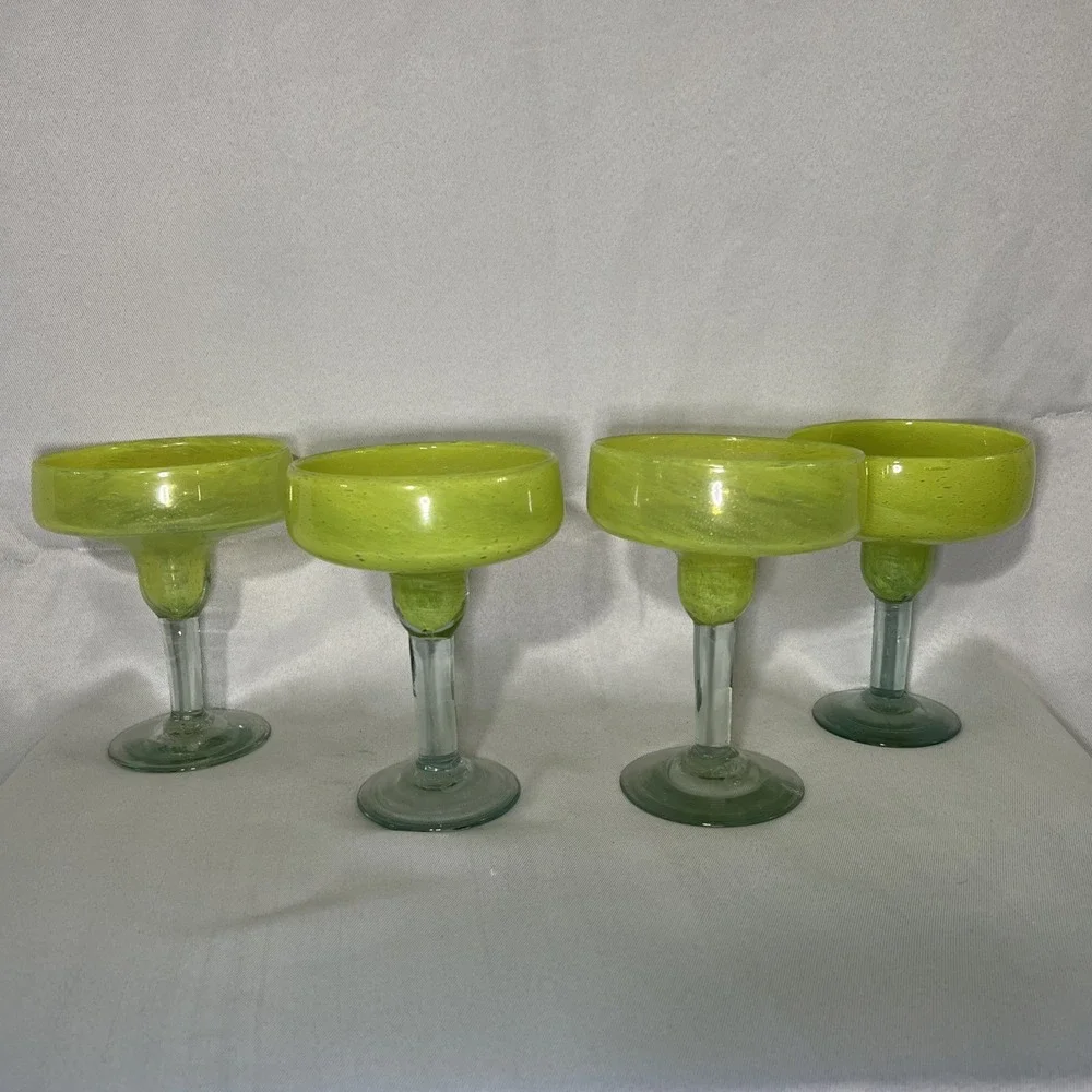 Set Of 4‎ Mexican Hand Blown Glass Margarita Glasses